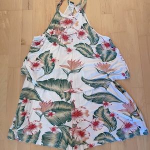 Roxy Hibiscus Print Shorts Romper Cream Red/Pink Green & Cream Size L